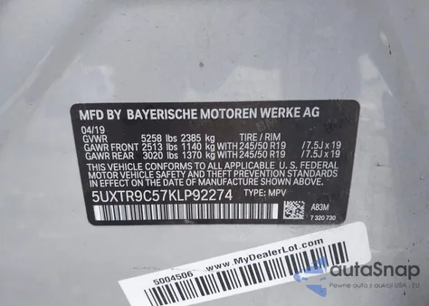 2019 BMW X3 xDrive30I z USA, uszkodzony, nr VIN 5UXTR9C57KLP92274